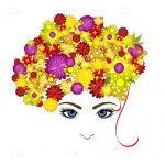 Abstract Female Face with Colorful Floral Hair
